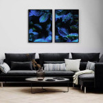 Exotic Blue Plants with Raindrops - Blue Two Piece Poster Set