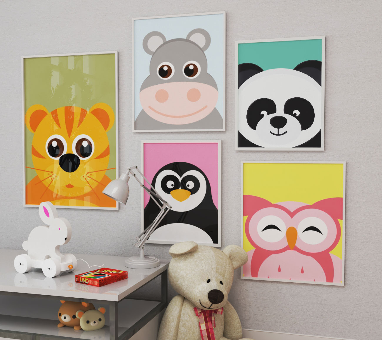 Barnposters med enkla djurbilder