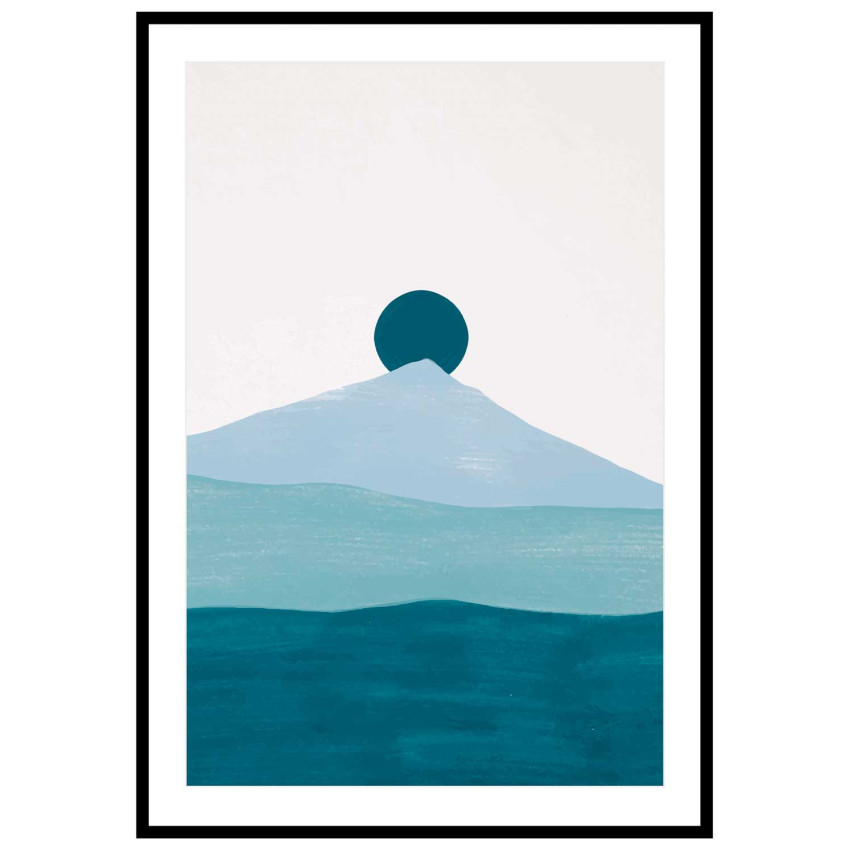 Teal mountains #3 - Grafisk turkos affisch
