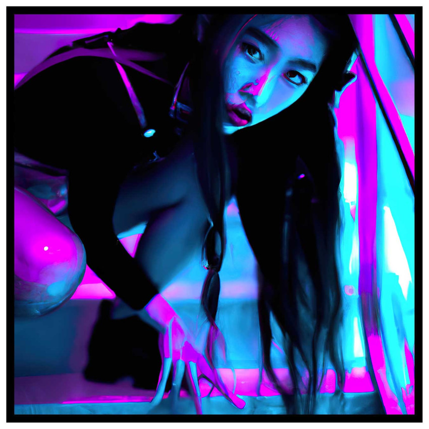 Cyberpunk neon woman - Square poster