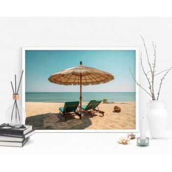 Sunbeds and umbrellas on the beach - Exotic poster
