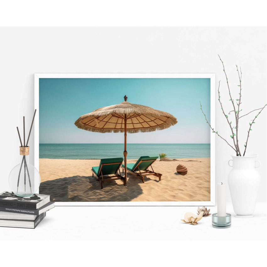 Sunbeds and umbrellas on the beach - Exotic poster