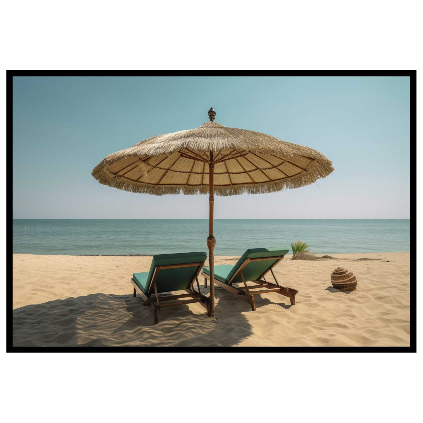 Sunbeds and umbrellas on the beach - Exotic poster