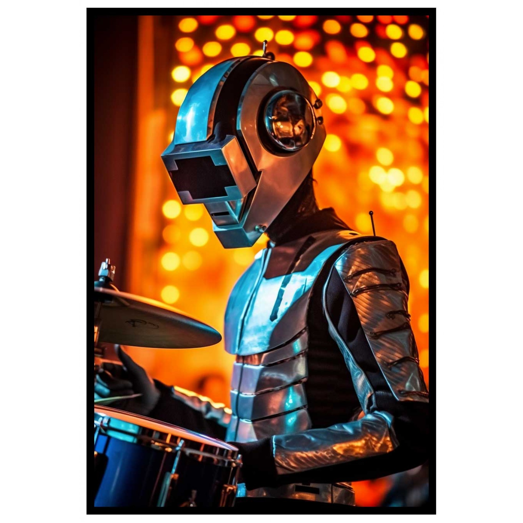 The Future Robot Drummer Cyber punk poster