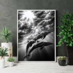 Delfiner & Solstrålar - Abstrakt & elegant poster