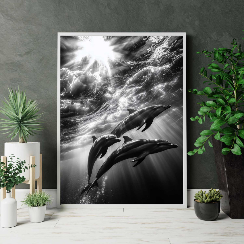 Delfiner & Solstrålar - Abstrakt & elegant poster