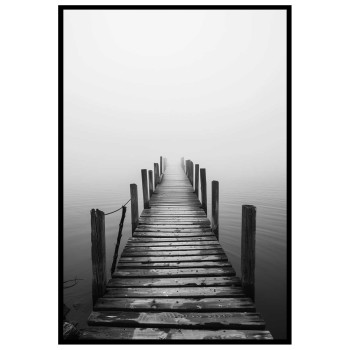 Jetty and fog by the Lake - Black and White Poster