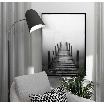 Jetty and fog by the Lake - Black and White Poster