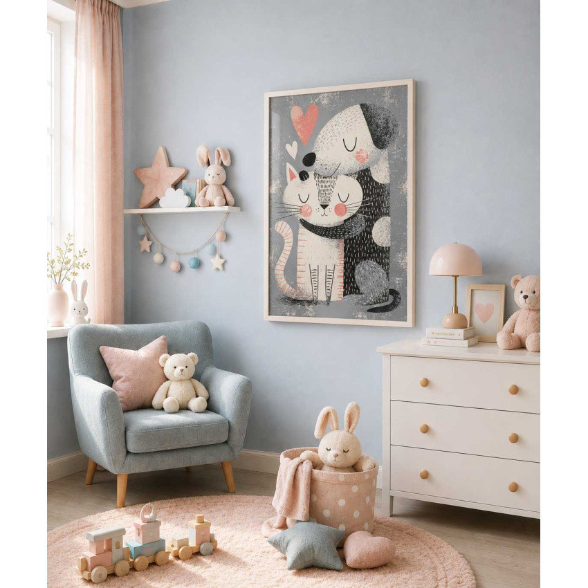 Loving Cat & Dog - Modern barntavla