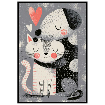 Loving Cat & Dog - Modern barntavla