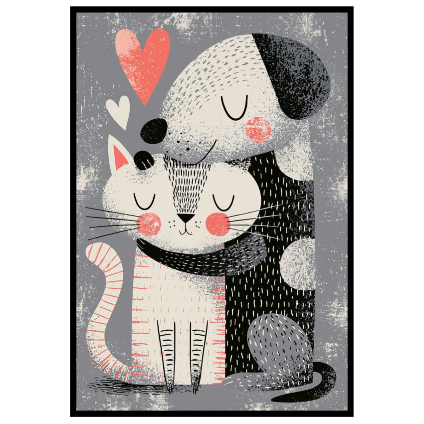 Loving Cat & Dog - Modern barntavla