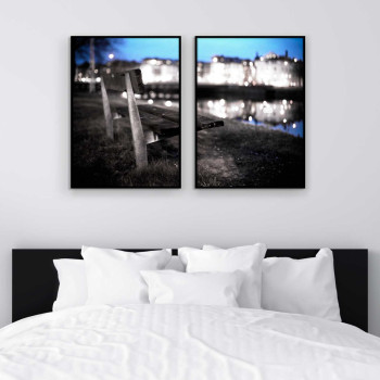 Parkbänk vid vattnet - Tvådelad tavla