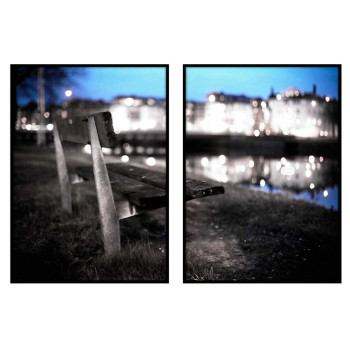 Parkbänk vid vattnet - Tvådelad tavla