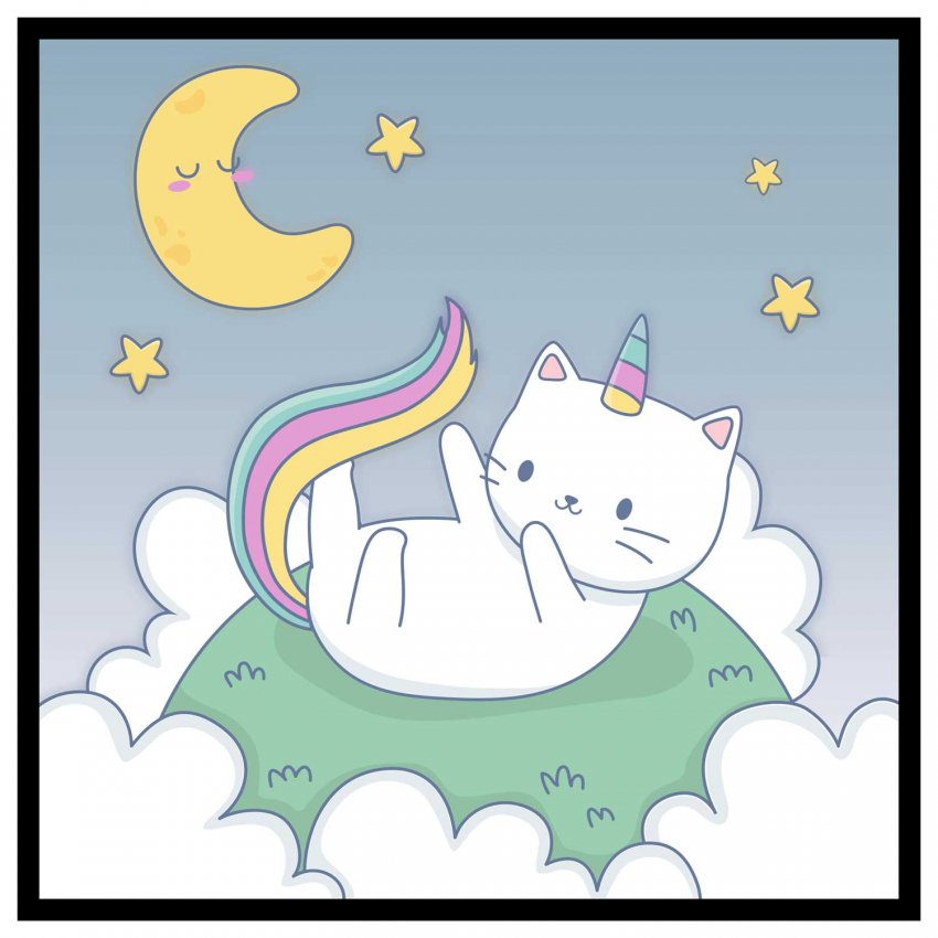 Cartoon unicorn kitten - Illustrated poster