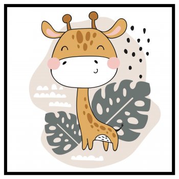 Tecknat djungeldjur giraff - Kvadratisk barntavla