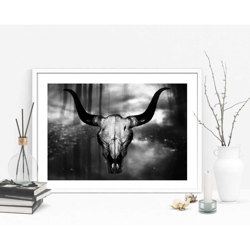Hovering Bulls Skull in the Woods - Dark Poster