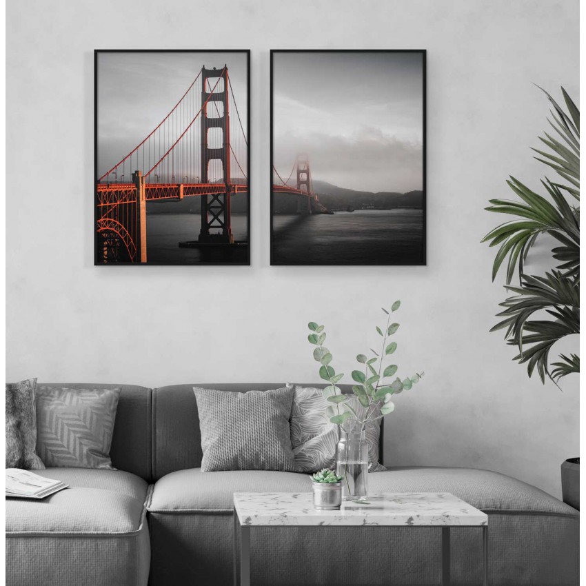 Golden Gate bron - Tvådelad svartvit tavla med färg