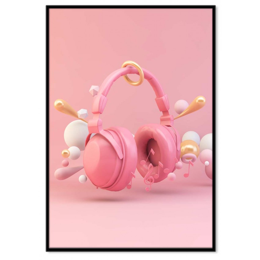 Cute headphones - Pink music poster