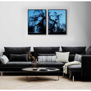 Tr&auml;d silhuett med bl&aring; himmel - Tv&aring;delad poster