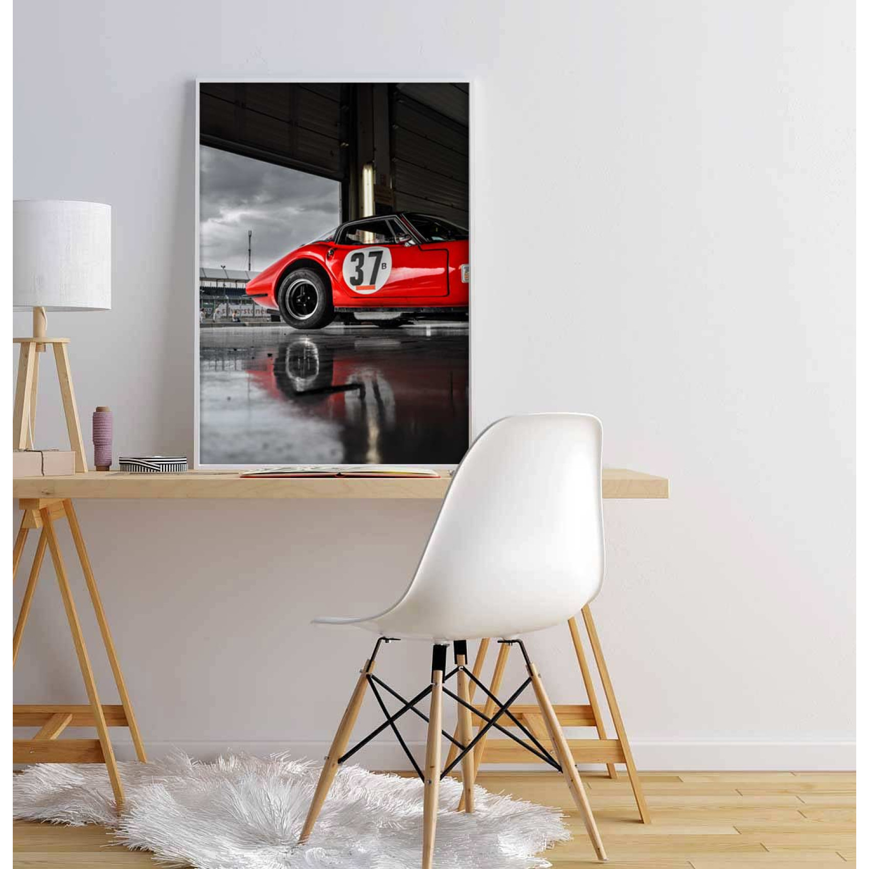 Klassisk röd tävlingsbil poster