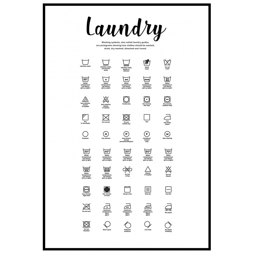 Tvättråd symboler - Svartvit poster
