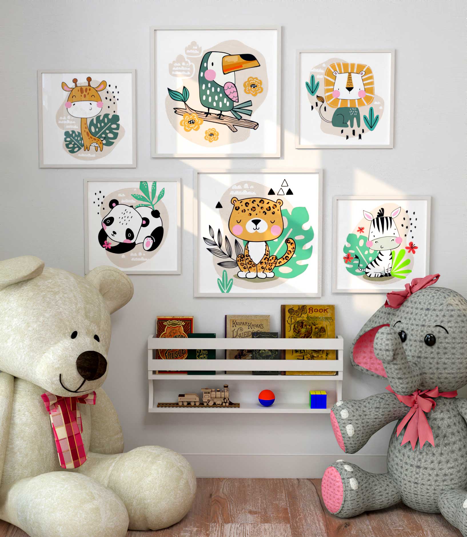 Tecknade barntavlor med djungeldjur