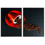 Red Coffee Cup and Coffee Beans - Poster in Two Pieces