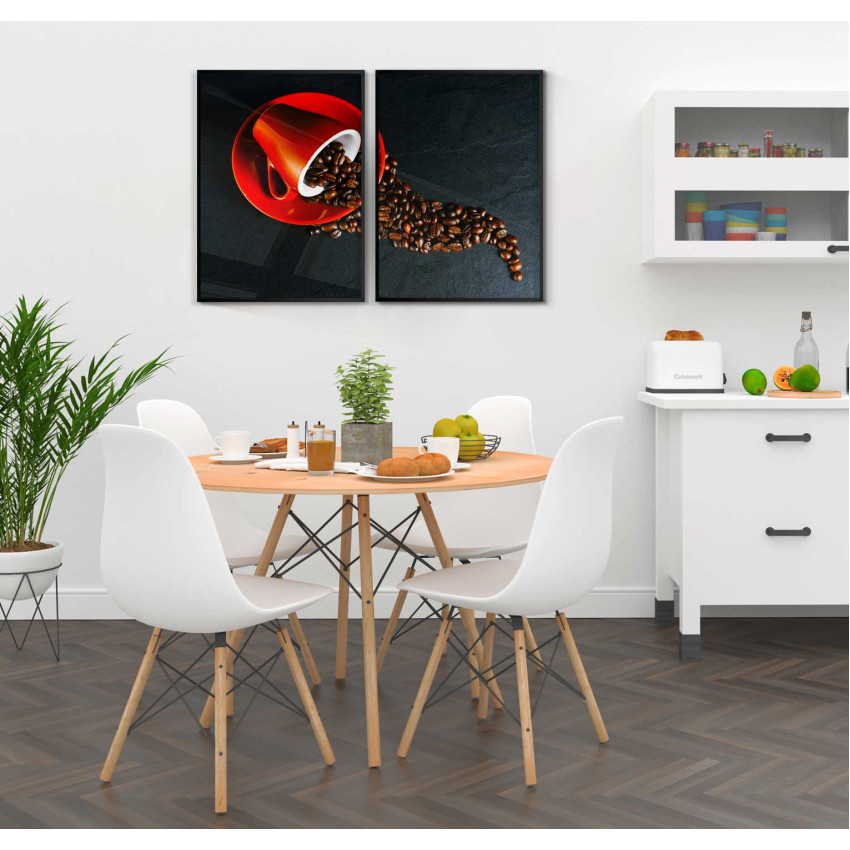 Red Coffee Cup and Coffee Beans - Poster in Two Pieces