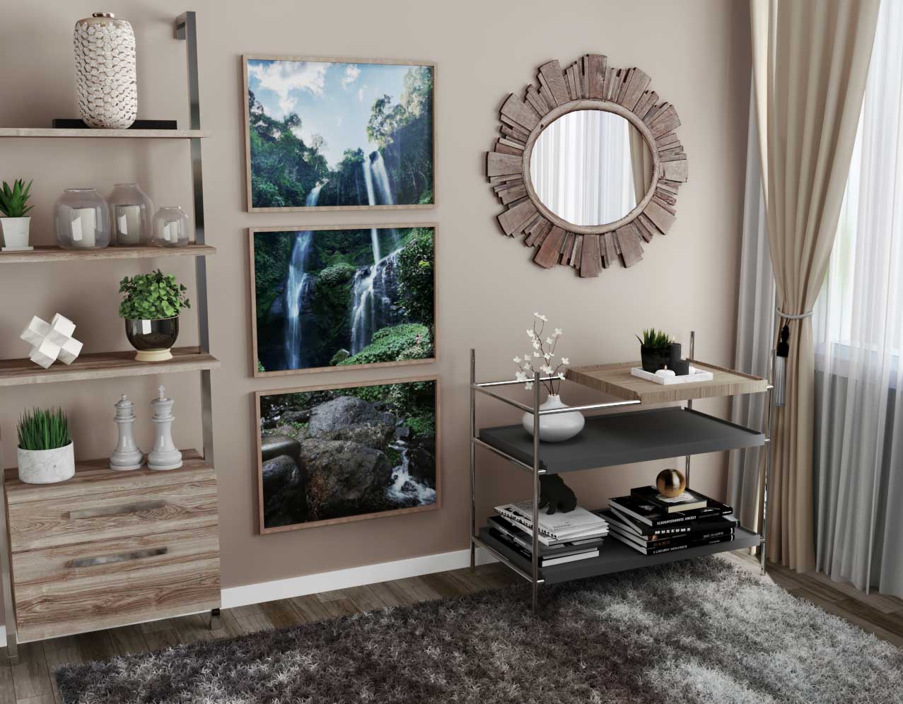 3-delad exotisk tavla på höjden