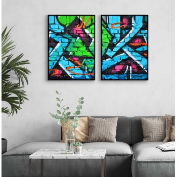 Abstract graffiti - Colorful poster in two pieces