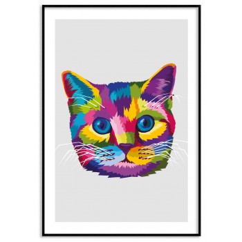 Katt illustration - Trendig & färgglad poster