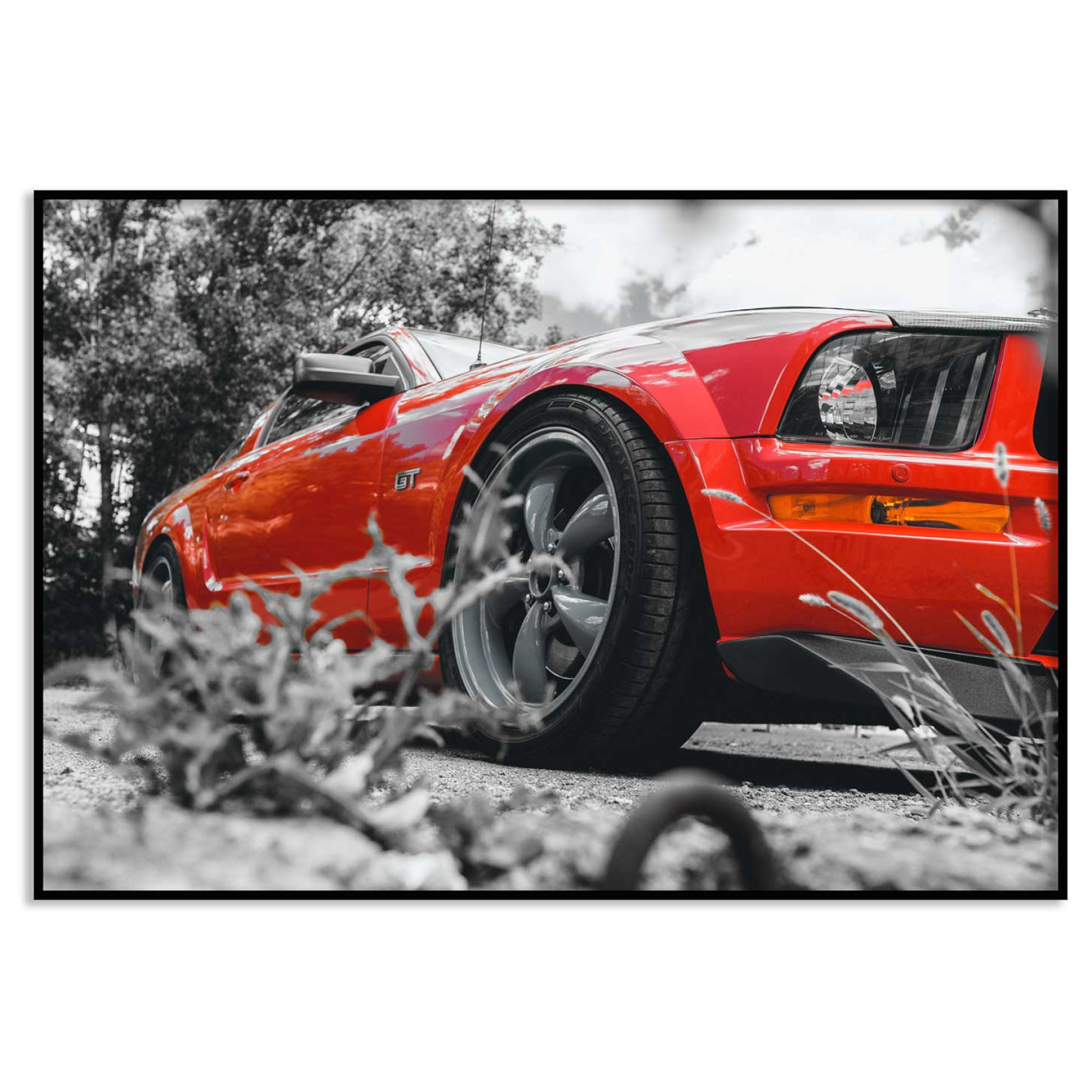 Röd Mustang GT - Svartvit / röd poster
