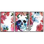 Dödskalle & blommor - Tavla i tre delar