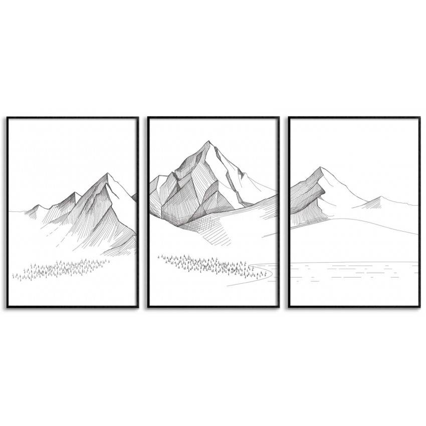 Berg illustration - Svartvit perfect trio tavla