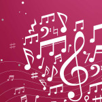 Rosa musiknoter & hj&auml;rta - Musik tavla