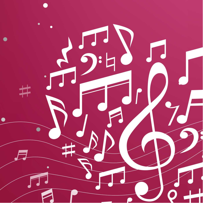 Rosa musiknoter & hj&auml;rta - Musik tavla