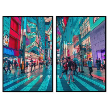 Streets of Tokyo - Teal poster in two pieces