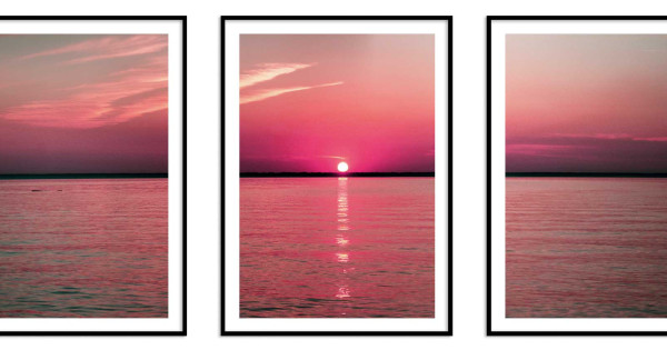 solnedg-ng-vid-stranden-rosa-tavelset-i-tre-delar
