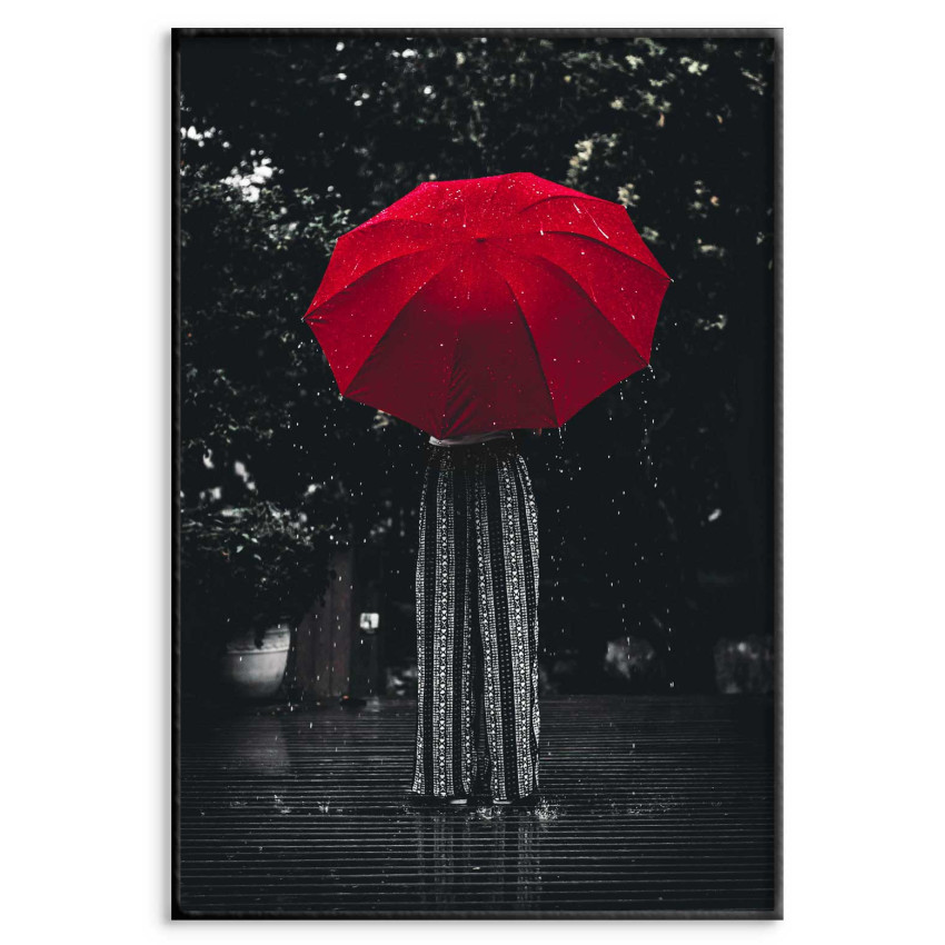 Kvinna med Rött Paraply - Svartvit Poster med Färg