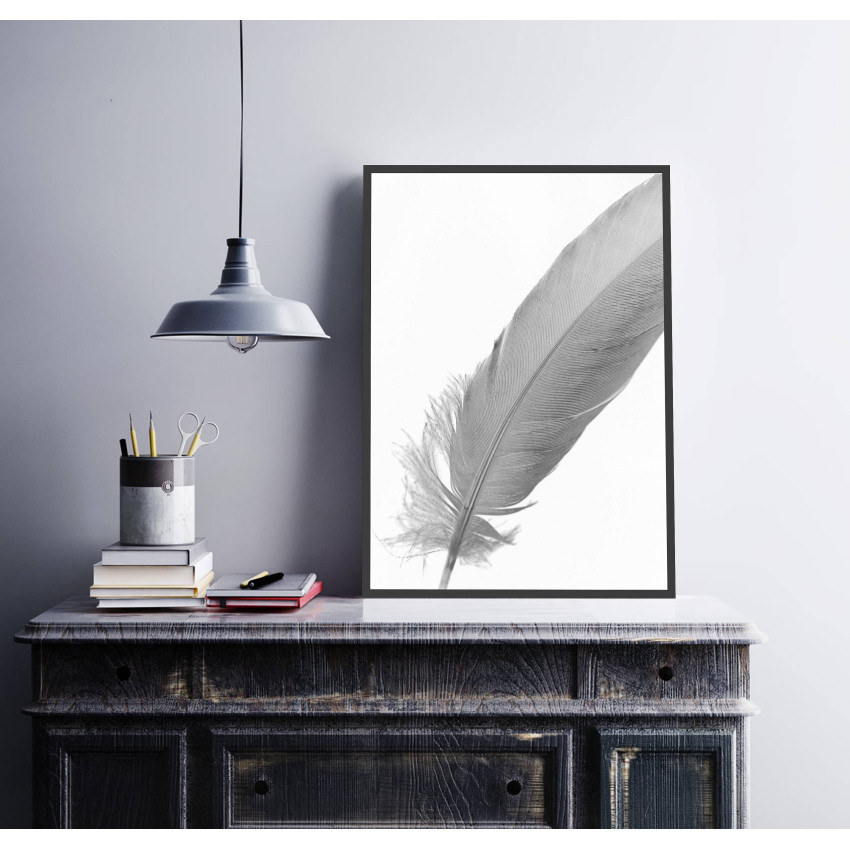 Simple Feather - Black and white poster