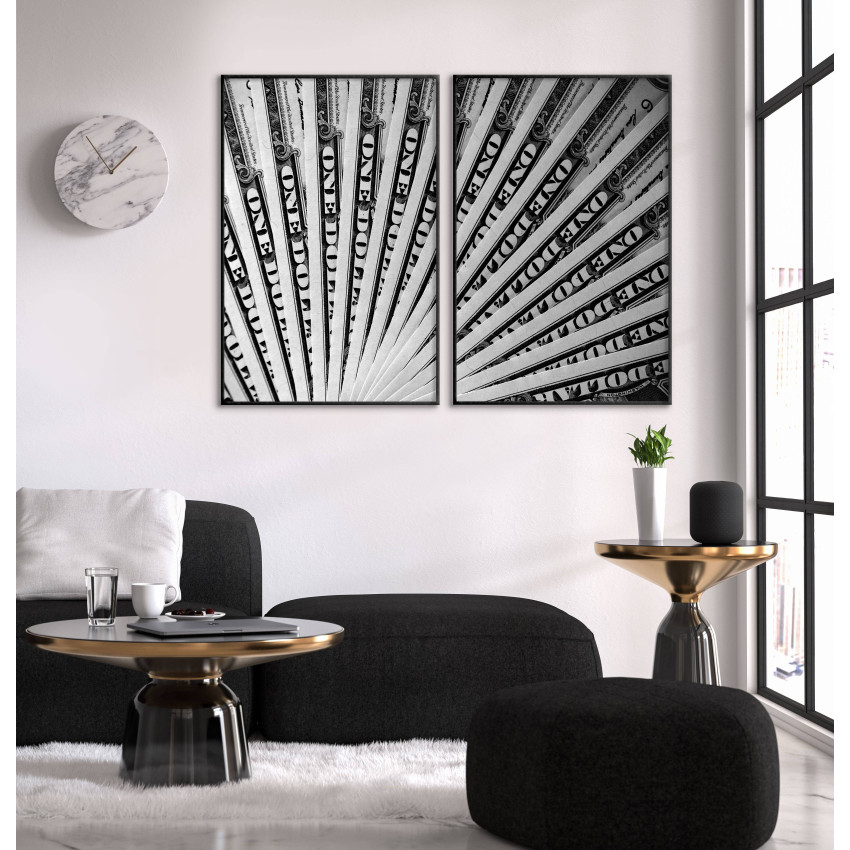 Dollarsedlar - Abstrakt svartvit poster i två delar