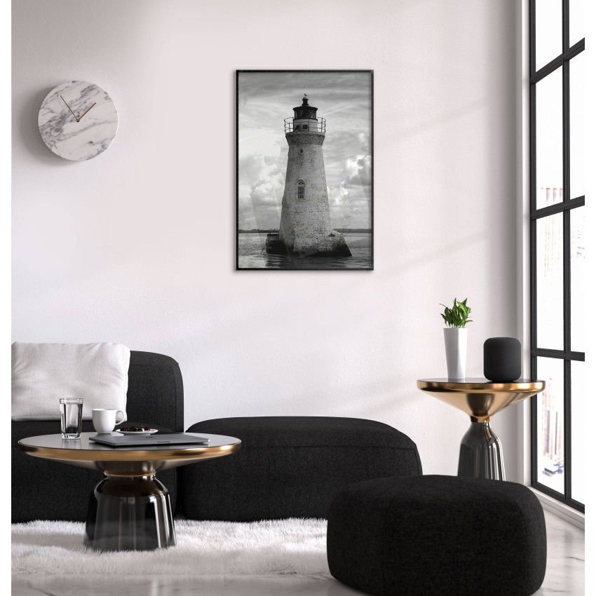 Klassisk fyr i havet - Svartvit poster
