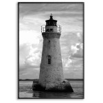Klassisk fyr i havet - Svartvit poster
