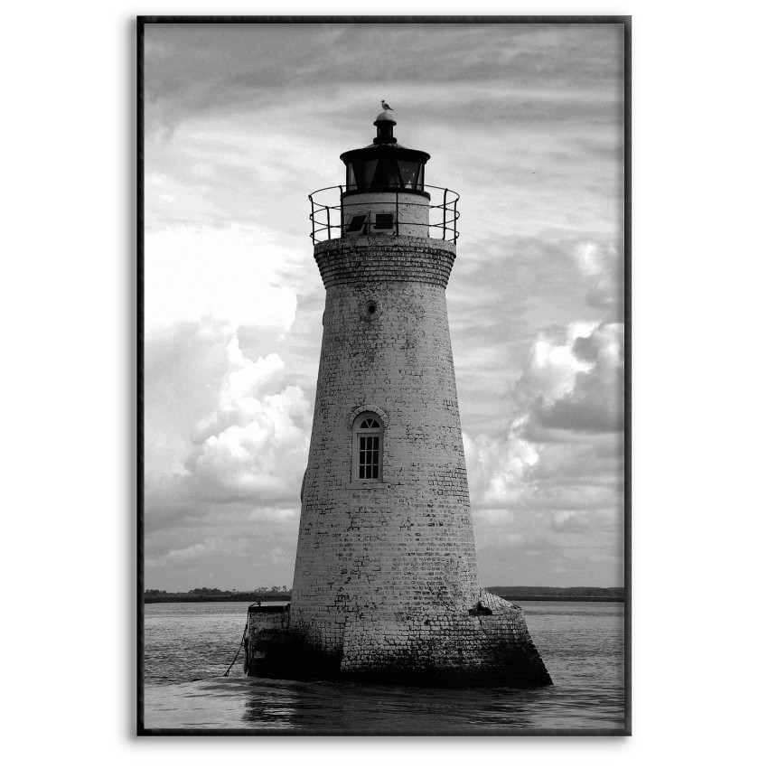 Klassisk fyr i havet - Svartvit poster