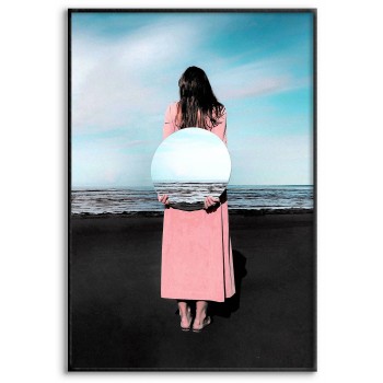 Kvinna på Strand med Spegel - Abstrakt Poster