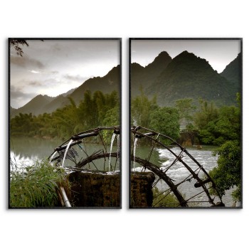Flod och vattenhjul i Vietnam - Poster i två delar