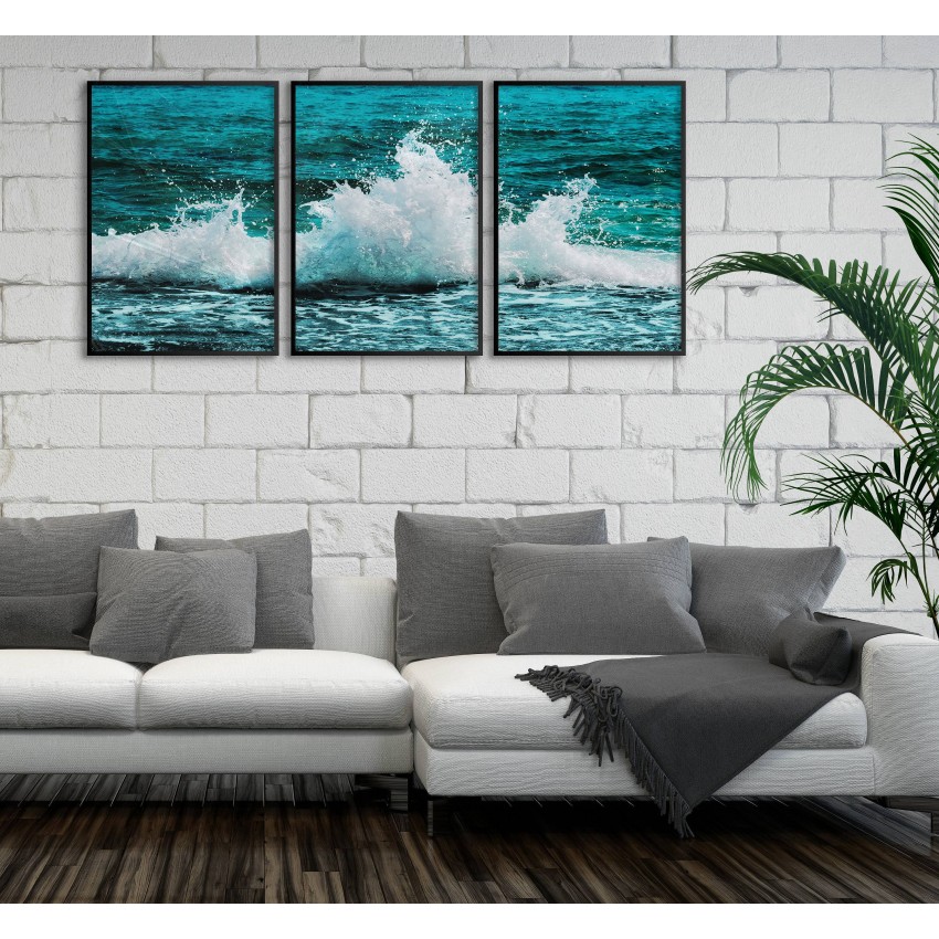 Teal Waves in the Ocean - Three Piece Poster