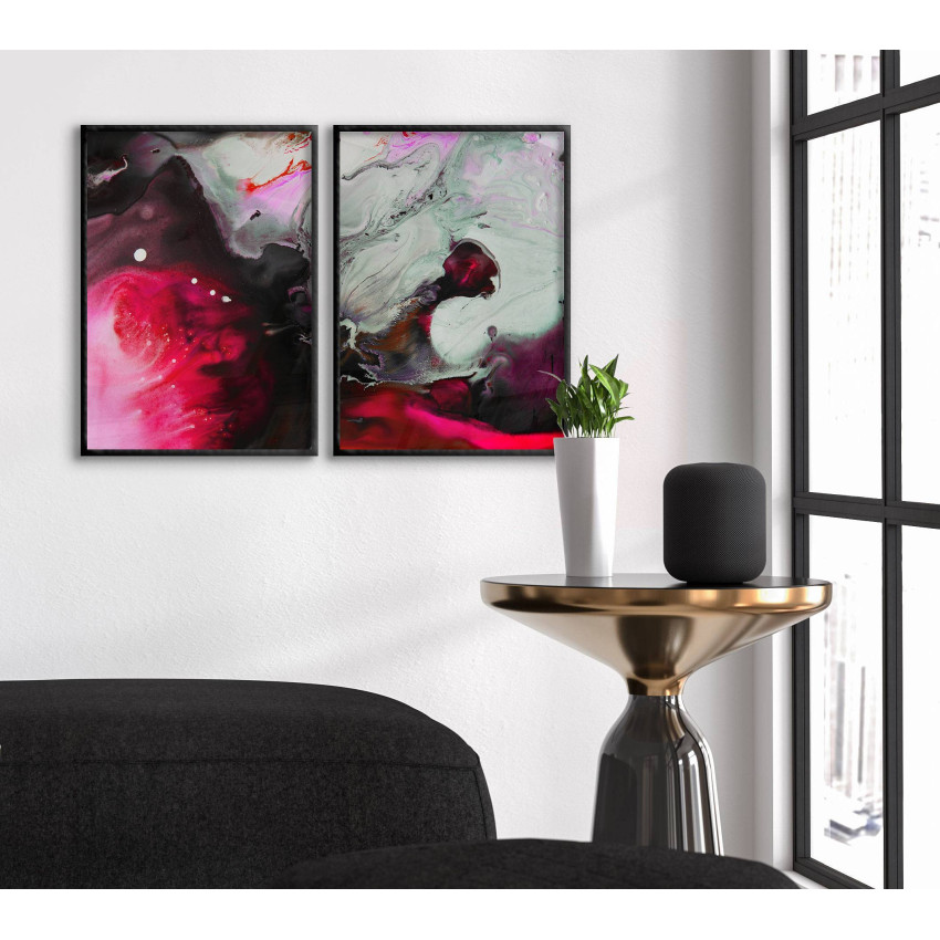 Rosa och lila vattenfärg - Abstrakt tavla i två delar