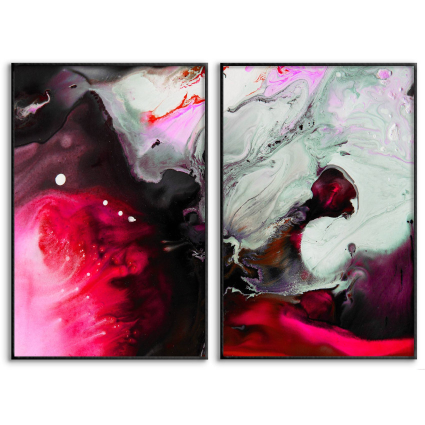 Rosa och lila vattenfärg - Abstrakt tavla i två delar