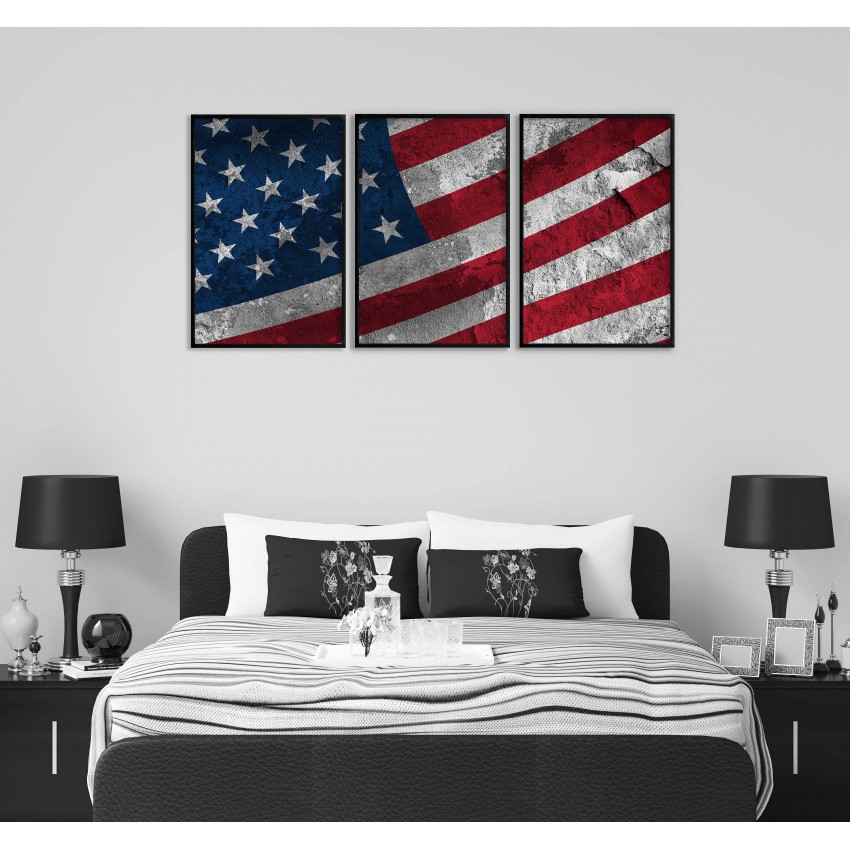 USA flagga Grunge - Poster i tre delar